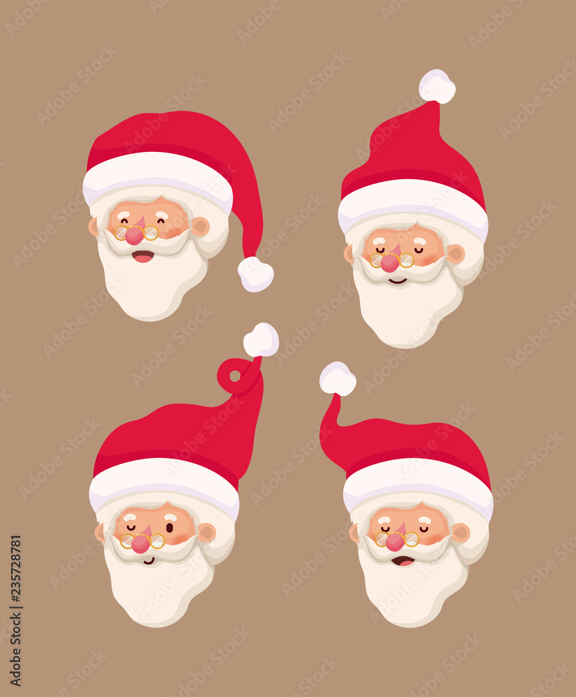 group of little santa claus heads characters