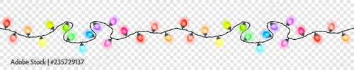 Seamless festive multi-colored glowing garland without background , Christmas decorations, vector illustration