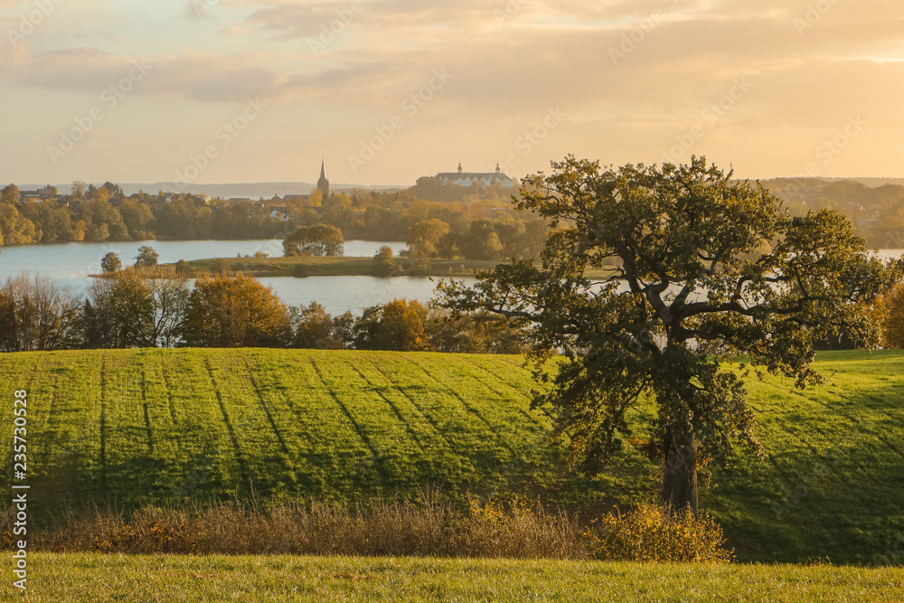 bautiful lake district in Plön with historic castle in rural fall landscape, Schleswig-Holstein, Germany