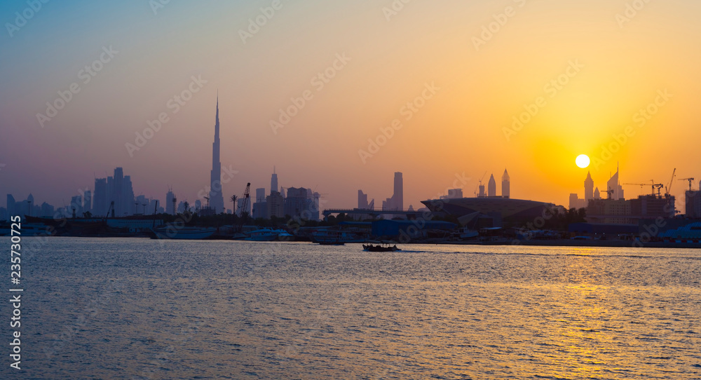 sunset in Dubai city view, United Arab Emirates