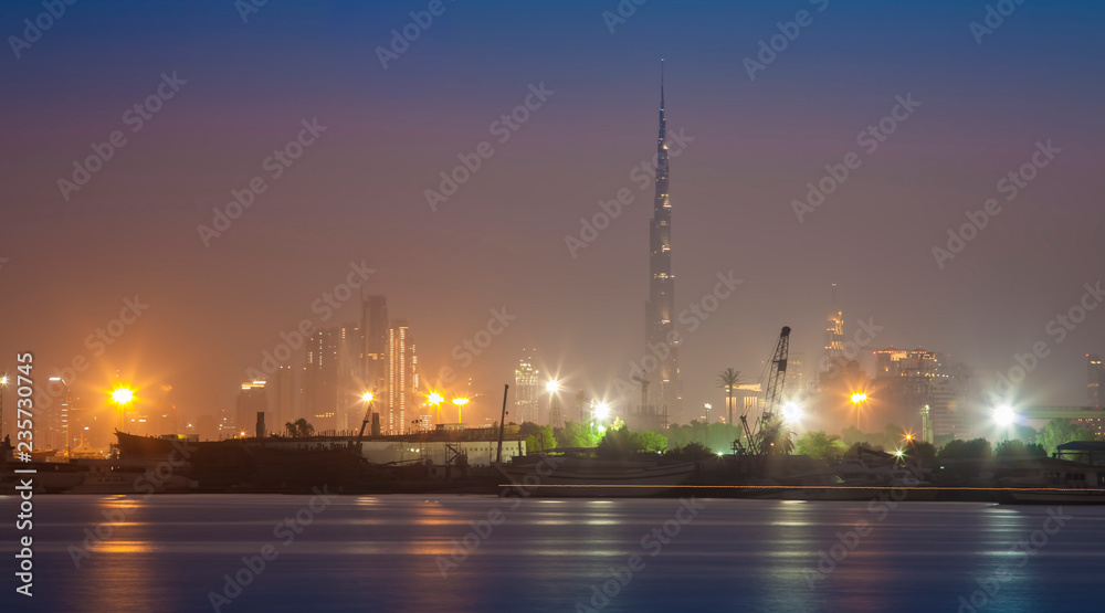 sunset in Dubai city view, United Arab Emirates