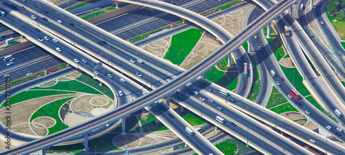 intersection of roads in Dubai city, United Arab Emirates. aerial view