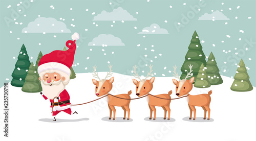 santa claus with deer group in snowscape © grgroup