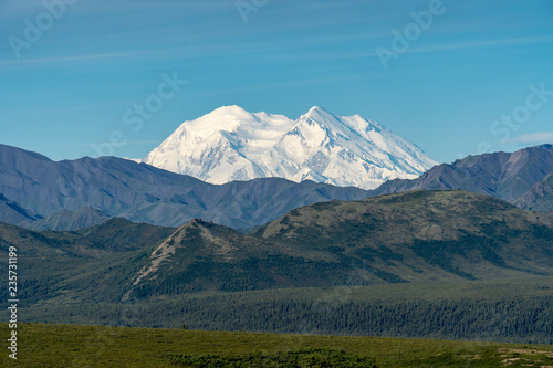 Clear unobstructed view of Mt Denali  -  (Mt McKinley) in Denali National Park. Completely clear view, sunny day in Alaska © MelissaMN