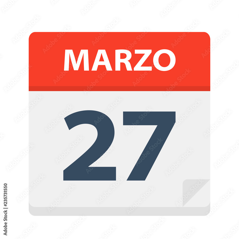 Marzo 27 - Calendar Icon - March 27. Vector illustration of Spanish Calendar Leaf Marzo 27 - Calendar Icon - March 27. Vector illustration of Spanish Calendar Leaf