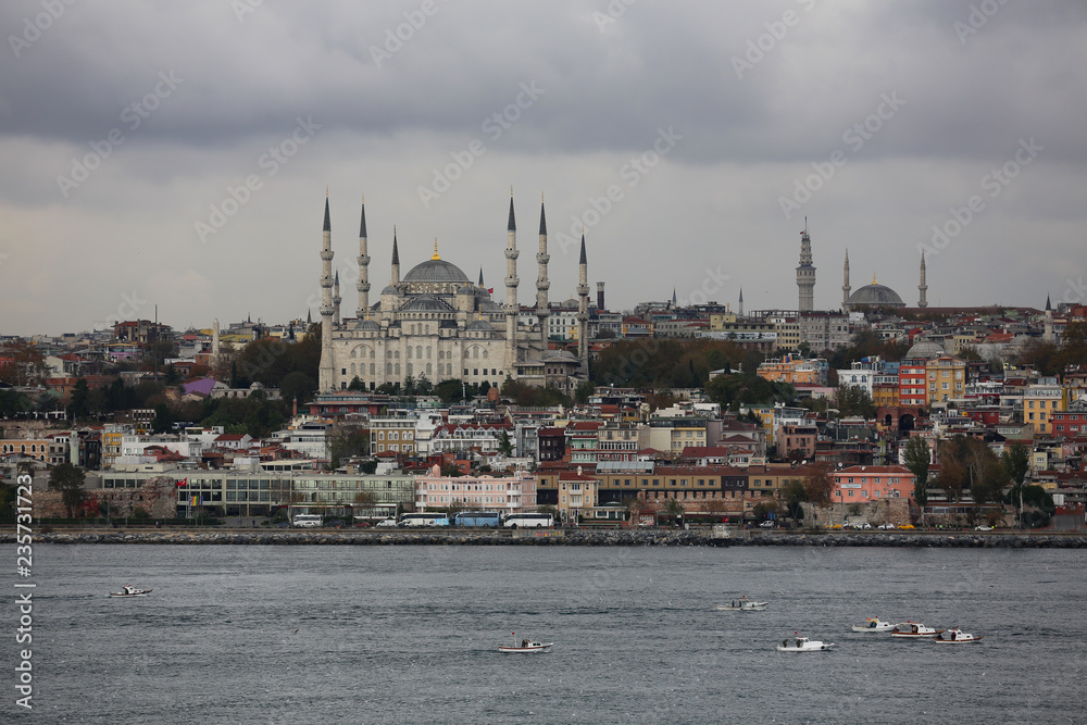 Waterfront harbor on the Bosporus Strait of Istanbul, Turkey