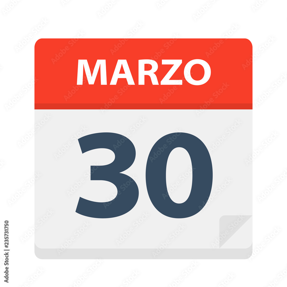 Marzo 30 - Calendar Icon - March 30. Vector illustration of Spanish Calendar Leaf Marzo 30 - Calendar Icon - March 30. Vector illustration of Spanish Calendar Leaf