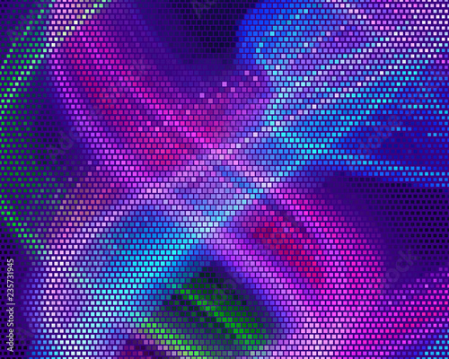 Disco panel. Bright dynamic background with squares. Geometrical figure of different scale neon color. Vector illustration.