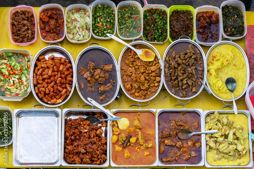 Photography High angle view of Asian food and delicacies in Kota Kinabalu Sabah Borneo Malay