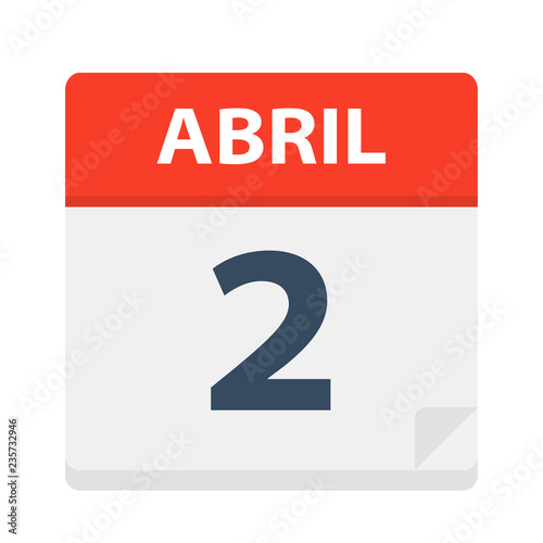 Abril 2 - Calendar Icon - April 2. Vector illustration of Spanish Calendar Leaf