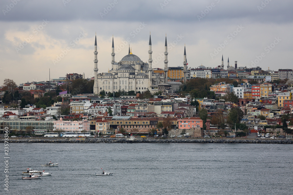 Waterfront harbor on the Bosporus Strait of Istanbul, Turkey