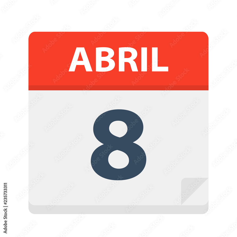 Abril 8 - Calendar Icon - April 8. Vector illustration of Spanish Calendar Leaf Abril 8 - Calendar Icon - April 8. Vector illustration of Spanish Calendar Leaf