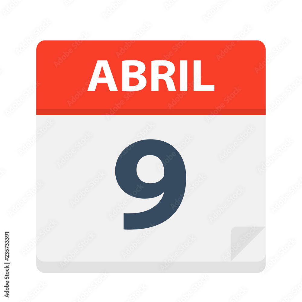 Abril 9 - Calendar Icon - April 9. Vector illustration of Spanish Calendar Leaf Abril 9 - Calendar Icon - April 9. Vector illustration of Spanish Calendar Leaf