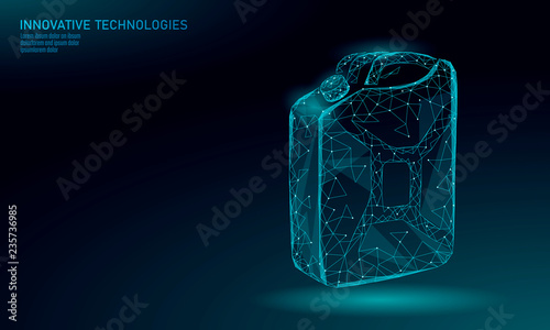 Oil gas canister low poly business concept. Finance economy polygonal petrol auto engine power. Petroleum fuel industry can line connection dots blue vector illustration