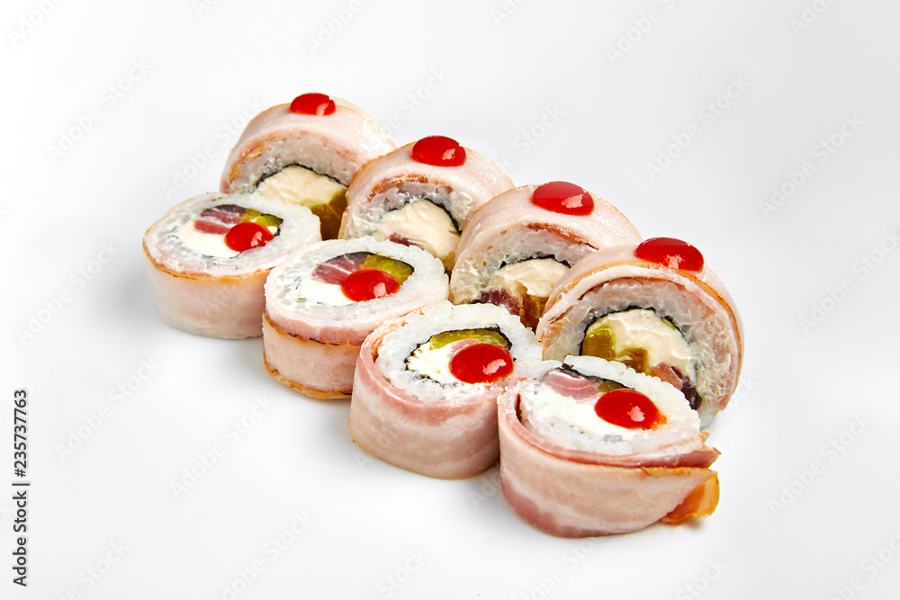 Japan sushi rolls isolated on white background Japan sushi rolls isolated on white background