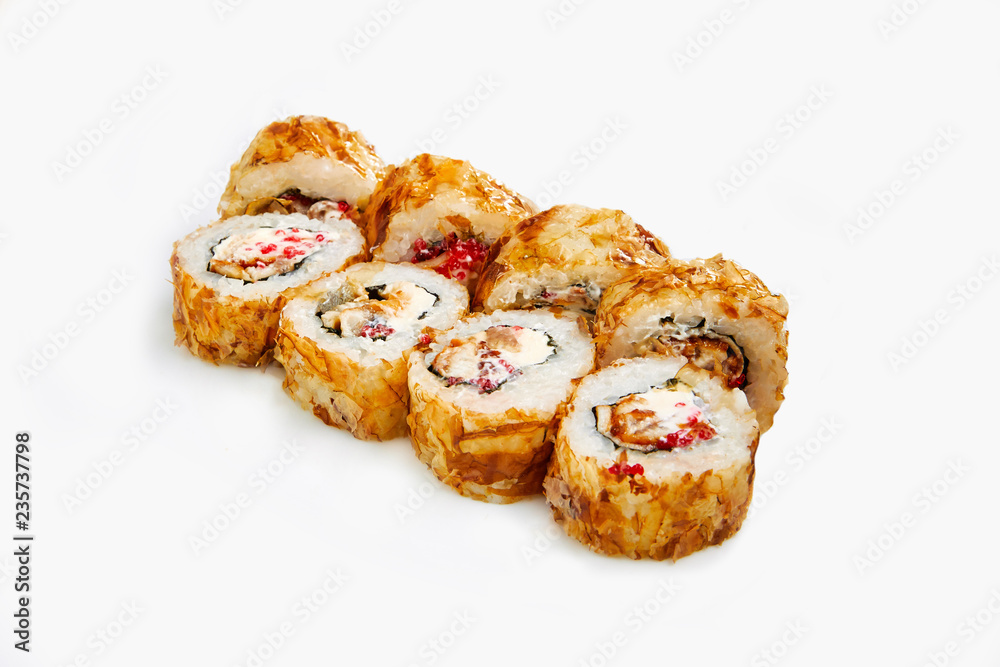 Japan sushi rolls isolated on white background Japan sushi rolls isolated on white background