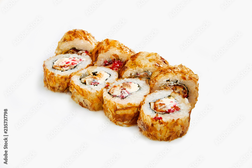 Japan sushi rolls isolated on white background