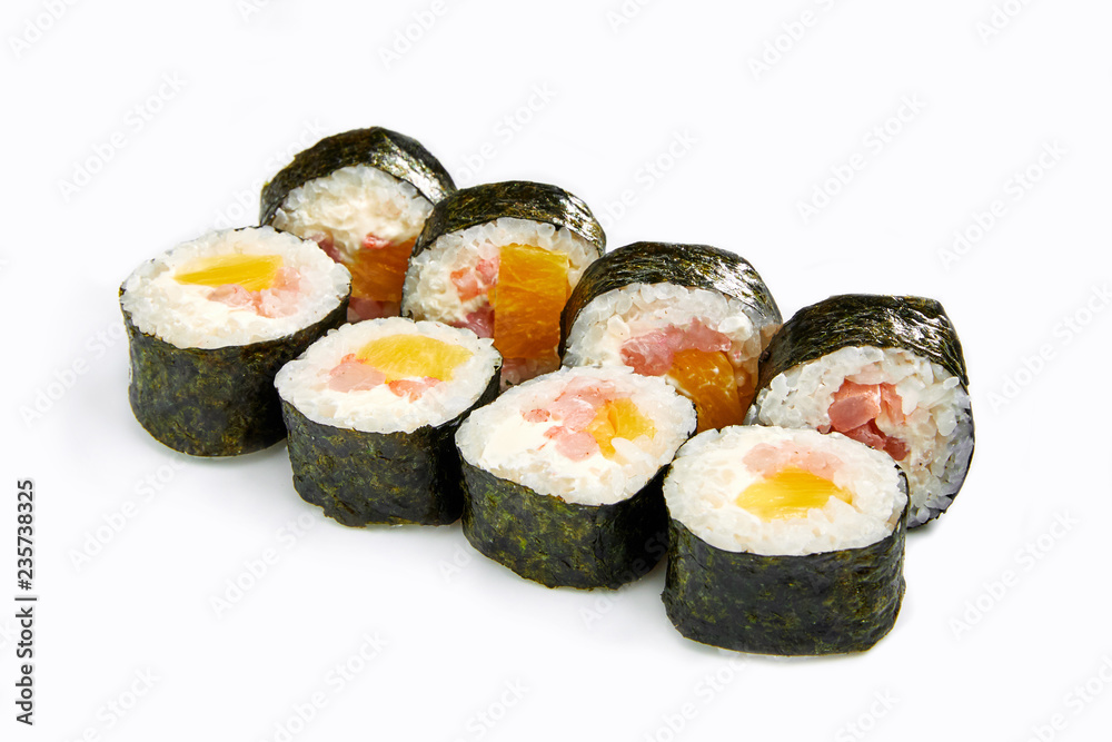 Japan sushi rolls isolated on white background Japan sushi rolls isolated on white background