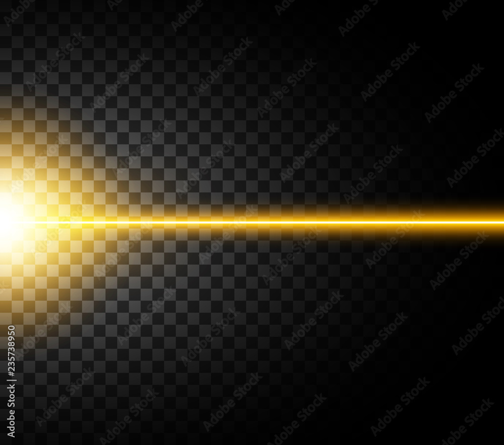 Abstract yellow laser beam. Isolated on transparent black background. Vector illustration, eps 10. - obrazy, fototapety, plakaty 