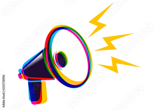 Vector megaphone in CMYK style.