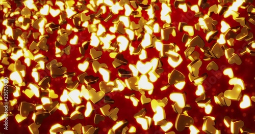 Golden hearts 3d digital texture. New year background.