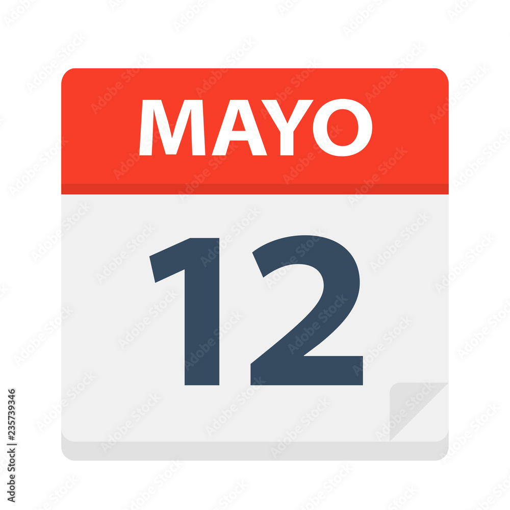 Mayo 12 - Calendar Icon - May 12. Vector illustration of Spanish Calendar Leaf Mayo 12 - Calendar Icon - May 12. Vector illustration of Spanish Calendar Leaf