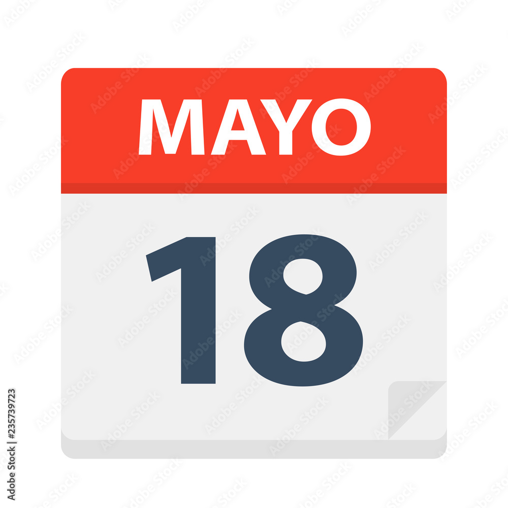 Mayo 18 - Calendar Icon - May 18. Vector illustration of Spanish Calendar Leaf Mayo 18 - Calendar Icon - May 18. Vector illustration of Spanish Calendar Leaf
