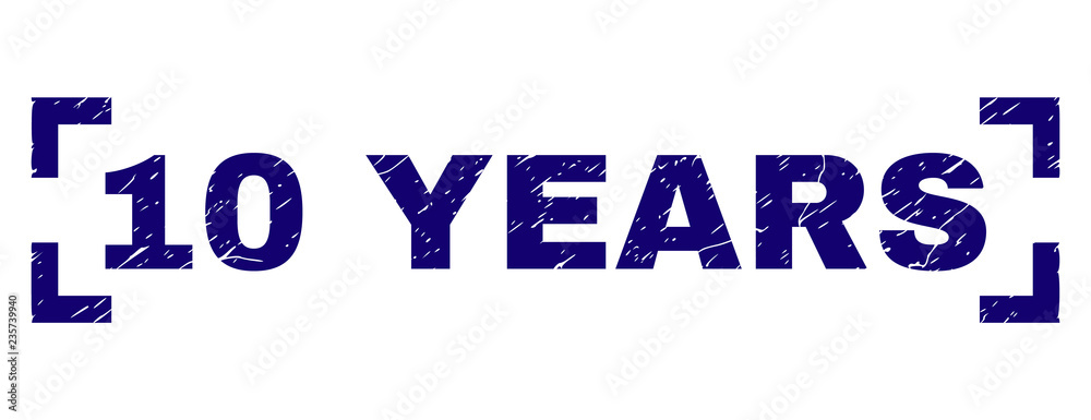 10 YEARS caption seal print with corroded style. Text caption is placed between corners. Blue vector rubber print of 10 YEARS with retro texture. 10 YEARS caption seal print with corroded style. Text caption is placed between corners. Blue vector rubber print of 10 YEARS with retro texture.