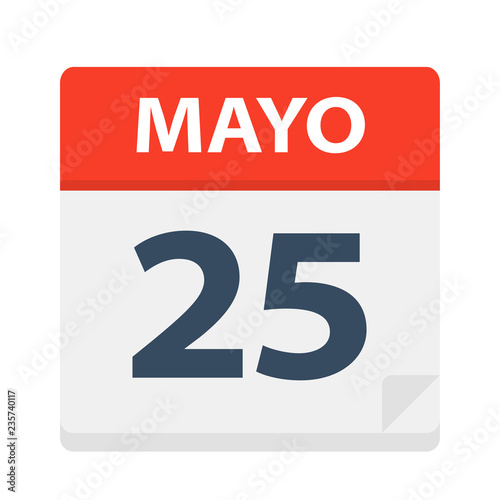 Mayo 25 - Calendar Icon - May 25. Vector illustration of Spanish Calendar Leaf