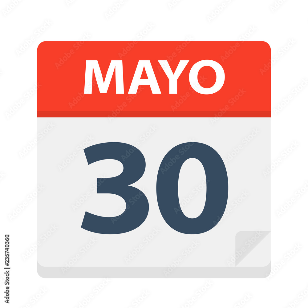 Mayo 30 - Calendar Icon - May 30. Vector illustration of Spanish Calendar Leaf Mayo 30 - Calendar Icon - May 30. Vector illustration of Spanish Calendar Leaf