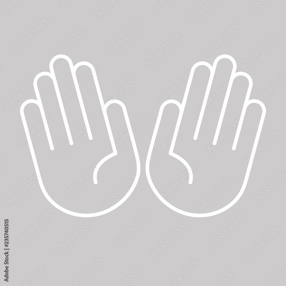 Hände offen, zehn Finger - Icon, Piktogramm, grafisches Element - grau, weiß Hände offen, zehn Finger - Icon, Piktogramm, grafisches Element - grau, weiß