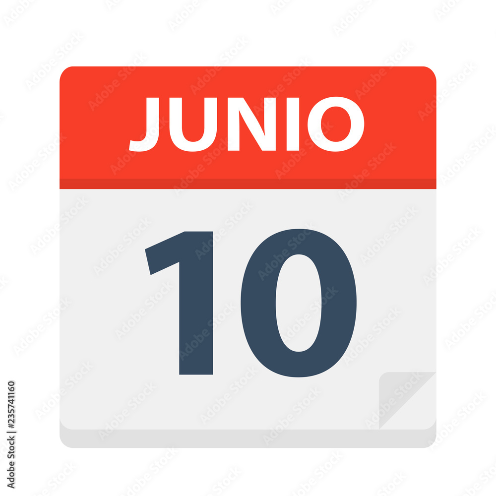 Junio 10 - Calendar Icon - June 10. Vector illustration of Spanish Calendar Leaf Junio 10 - Calendar Icon - June 10. Vector illustration of Spanish Calendar Leaf