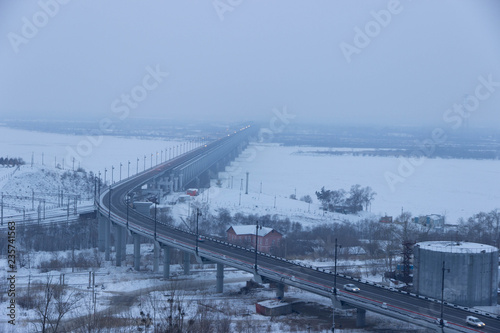 view of the Khabarovsk bridge over the Amur in winter