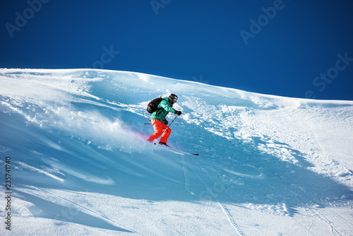 Skier downhill backcountry ski freeride