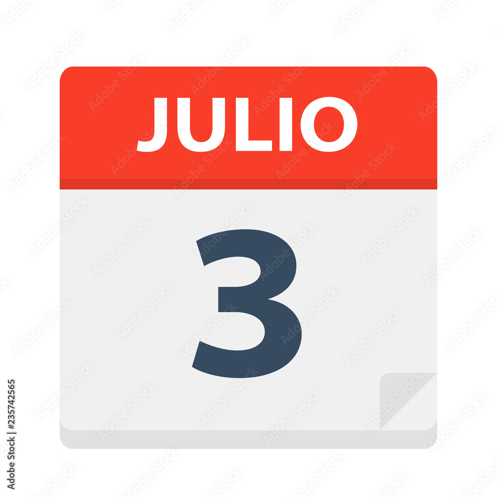 Julio 3 - Calendar Icon - July 3. Vector illustration of Spanish Calendar Leaf Julio 3 - Calendar Icon - July 3. Vector illustration of Spanish Calendar Leaf