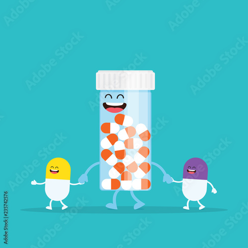 Funny Cartoon characters, pills, capsules