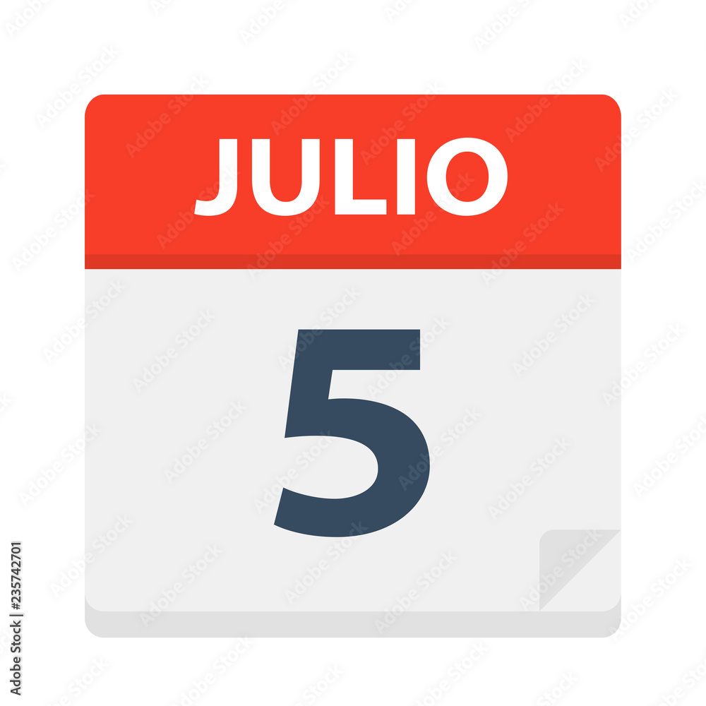 Julio 5 - Calendar Icon - July 5. Vector illustration of Spanish Calendar Leaf Julio 5 - Calendar Icon - July 5. Vector illustration of Spanish Calendar Leaf