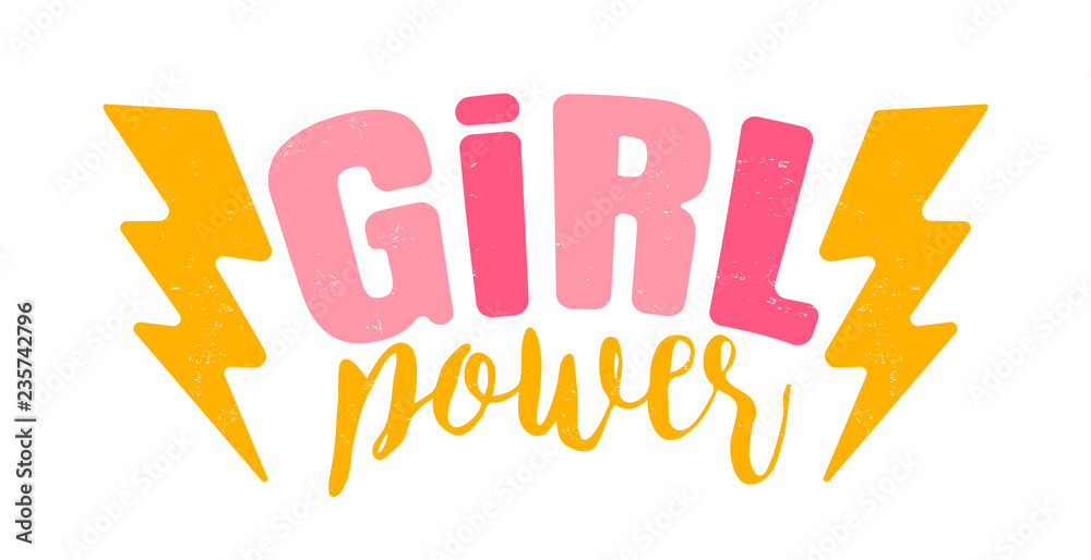 Vector vintage logo of a girl power. Retro emblem for women boxing. Retro poster with text of a girl power - obrazy, fototapety, plakaty 