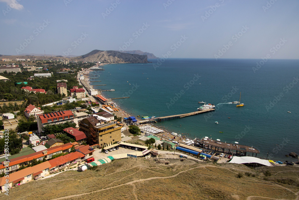 the view of the city of Sudak in Crimea mountains