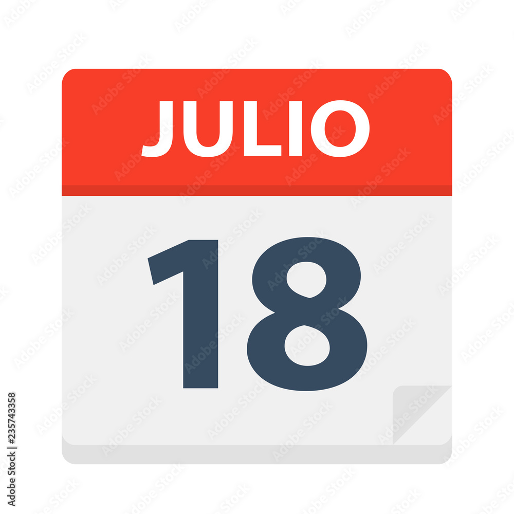 Julio 18 - Calendar Icon - July 18. Vector illustration of Spanish Calendar Leaf