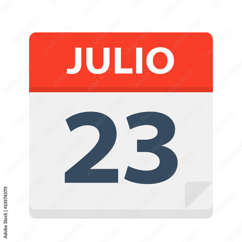 Julio 23 - Calendar Icon - July 23. Vector illustration of Spanish Calendar Leaf Julio 23 - Calendar Icon - July 23. Vector illustration of Spanish Calendar Leaf