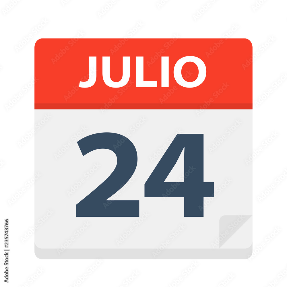 Julio 24 - Calendar Icon - July 24. Vector illustration of Spanish Calendar Leaf Julio 24 - Calendar Icon - July 24. Vector illustration of Spanish Calendar Leaf