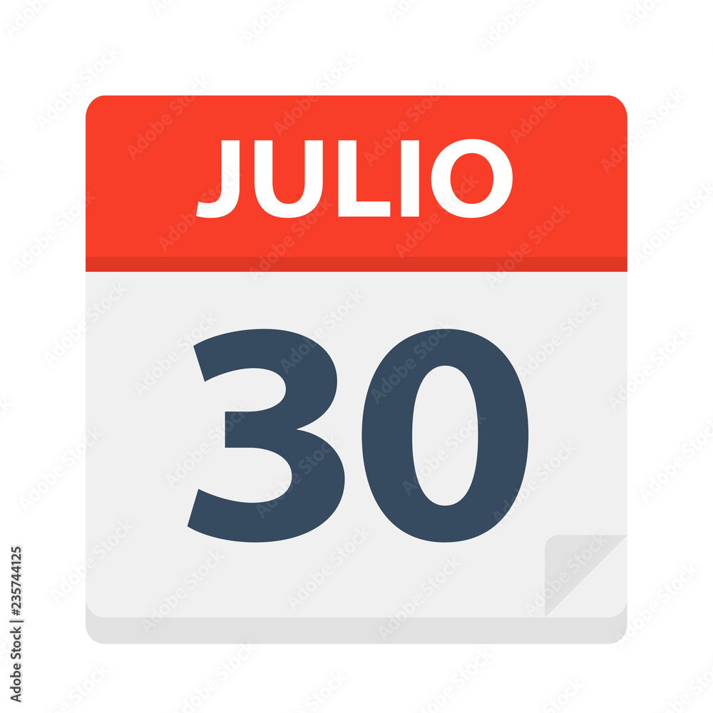 Julio 30 - Calendar Icon - July 30. Vector illustration of Spanish Calendar Leaf Julio 30 - Calendar Icon - July 30. Vector illustration of Spanish Calendar Leaf