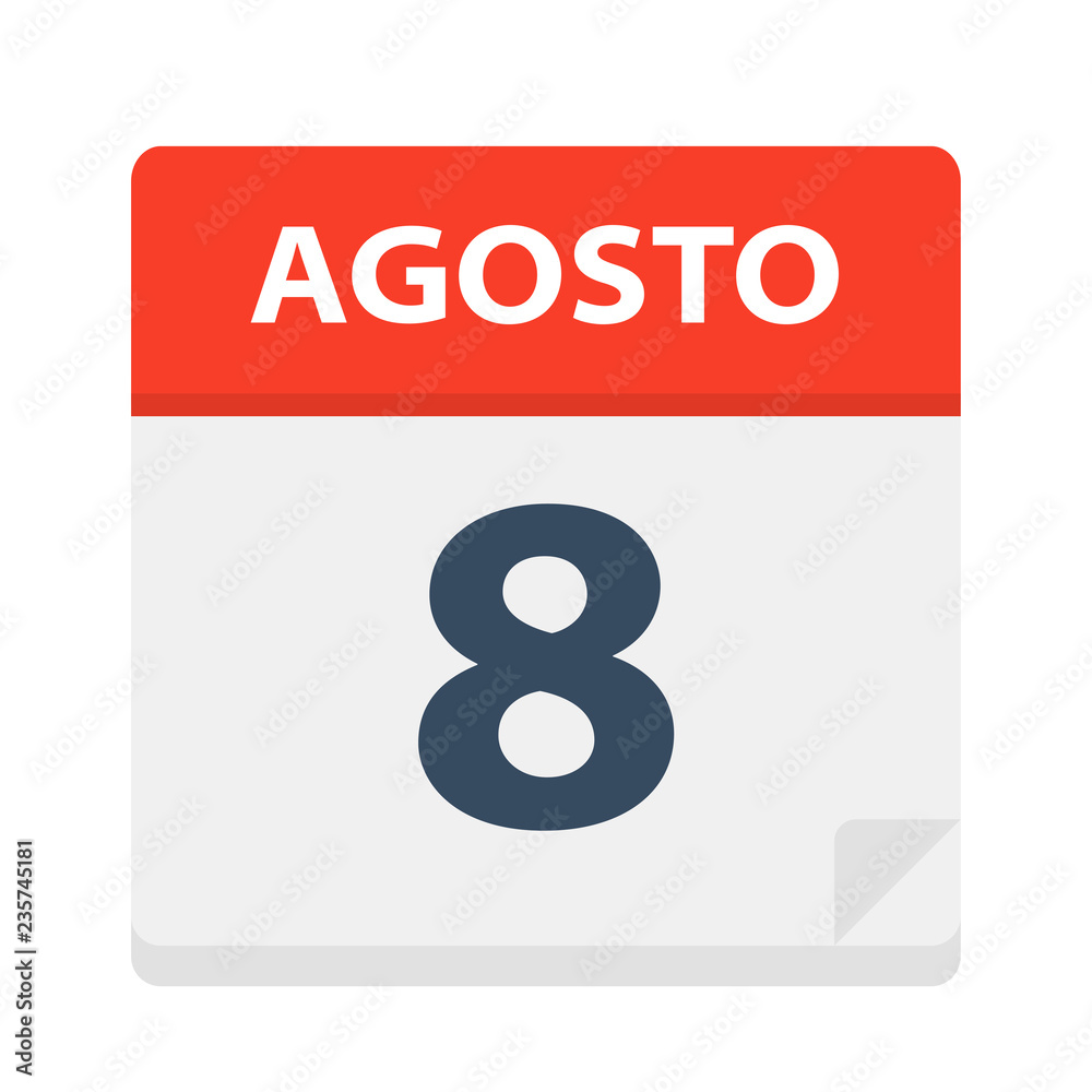 Agosto 8- Calendar Icon - August 8 - Vector illustration of Spanish Calendar Leaf Agosto 8- Calendar Icon - August 8 - Vector illustration of Spanish Calendar Leaf