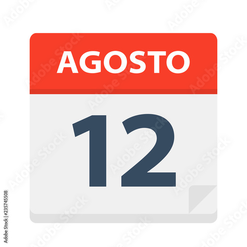 Agosto 12 - Calendar Icon - August 12. Vector illustration of Spanish Calendar Leaf
