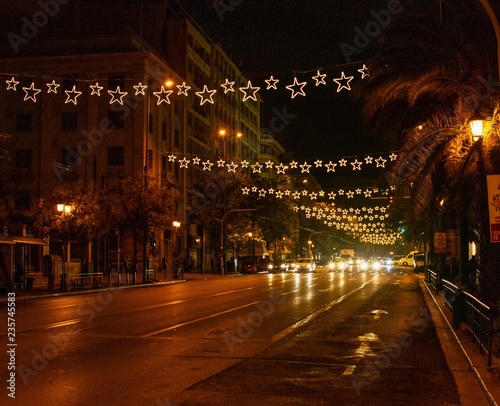 Fototapeta Naklejka Na Ścianę i Meble -  .View of the Christmas decorated  street of the center of the city.Christmas concept.