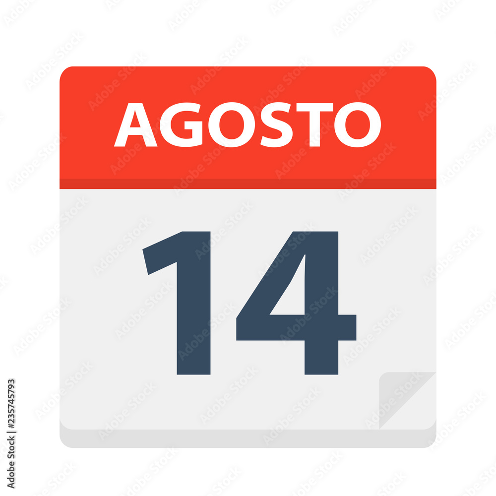 Agosto 14 - Calendar Icon - August 14. Vector illustration of Spanish Calendar Leaf Agosto 14 - Calendar Icon - August 14. Vector illustration of Spanish Calendar Leaf