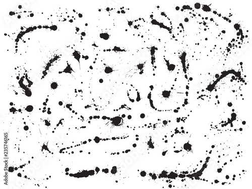 Ink splatter paint drops splashes vector set.
