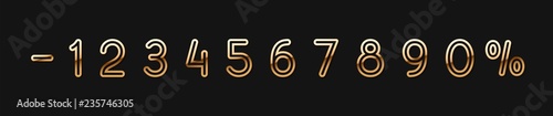 Vector Set of golden numbers 0, 1, 2, 3, 4, 5, 6, 7, 8, 9, isolated on black background