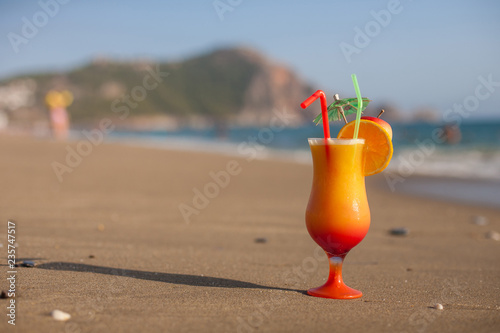 fruit cocktail on a tropical beach 